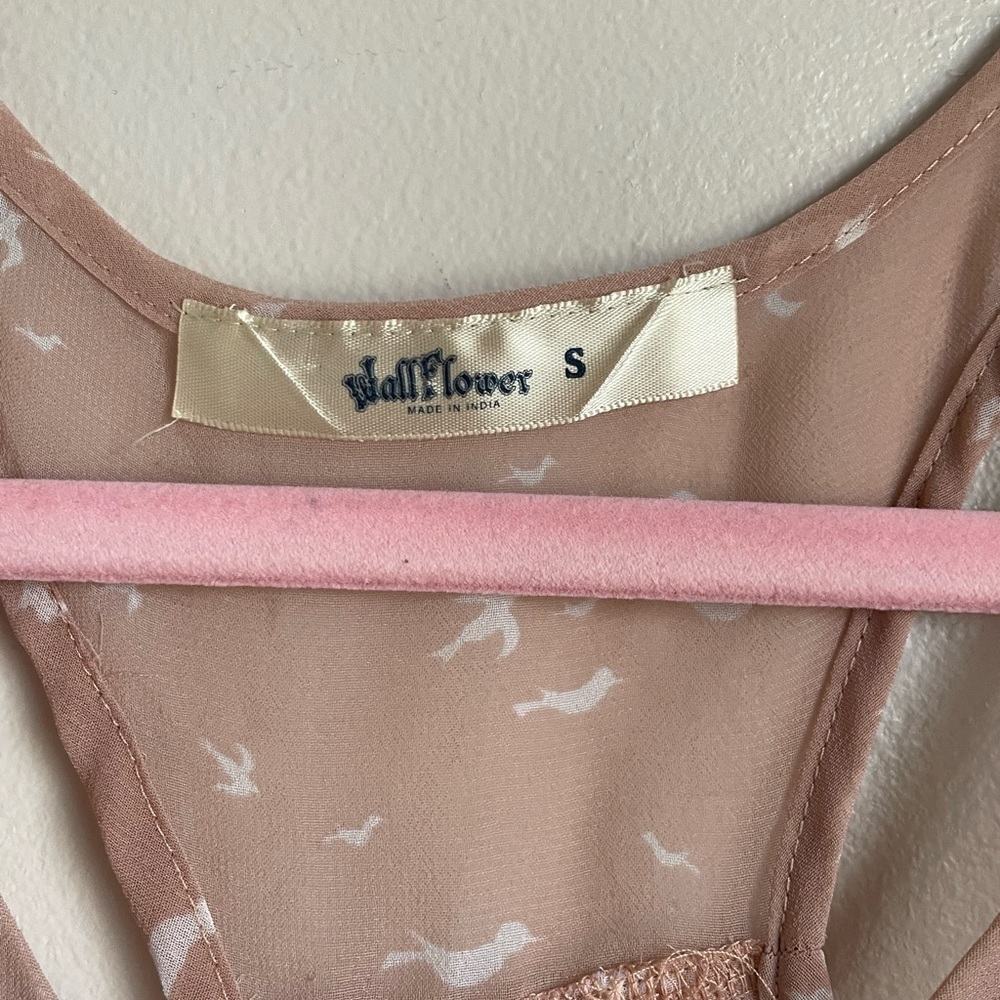 Bird Patterned Sheer Pink Racerback Tank Wallflower - Picture 5 of 7